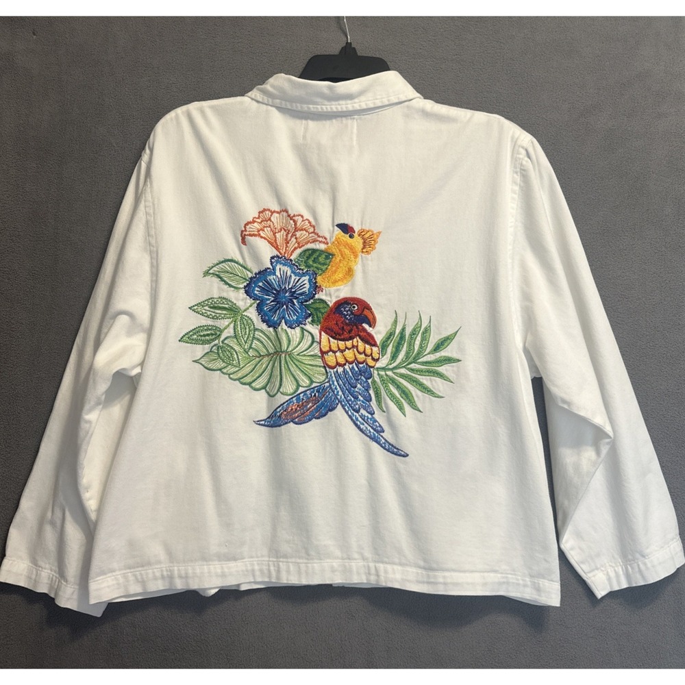 Tantrums Embroidered Parrot Jacket XL Boho Artsy Tropical Festival Craftcore
